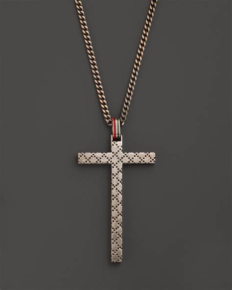 GUCCI Diamantissima Cross Necklace Silver Aged palladium .